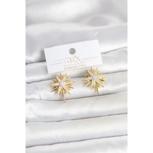 DMR Elegance Zirkon Taşlı Pirinç Gold Renk Kutup Yıldızı Kadın Küpe