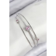 DMR Elegance Pirinç Zirkon Taşlı Baget Model Gümüş Renk Kadın Bileklik