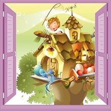Kazan Hobi Çocuk Odası Bebek Odası Pencere Poster Duvar Kağıdı Kuş Evi