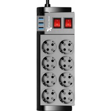 Kazan Hobi Suwors Akım Korumalı 8’li Grup Priz 2 Metre – 3 USB Girişli Anahtarlı Çoklu Uzatma Kablosu – 4000W Güvenli Priz Çoklayıcı