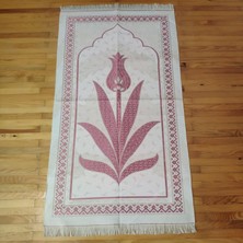 Kazan Hobi Seccade Lüks Sönil Kaliteli Seccade Lale Desenli Yumuşak, Tesbih Hediyeli (Pembe)