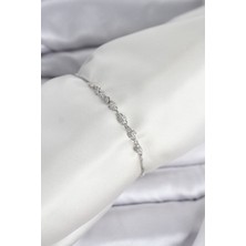 DMR Elegance Gümüş Renk Zincir Model Zirkon Taşlı Pirinç Asansörlü Kadın Bileklik