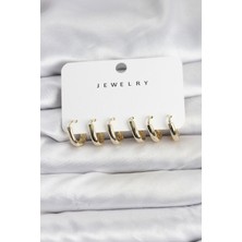 DMR Elegance Gold Renk Pirinç Halka Kadın Küpe Seti