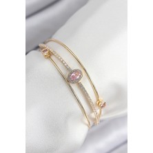 DMR Elegance Pirinç Zirkon Taşlı Baget Model Gold Renk Kadın Bileklik