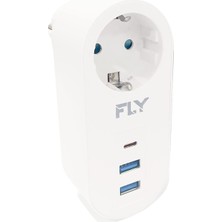 Kazan Hobi Fly Racing Fly 3400 Termal Akım Korumalı, Çocuk Korumalı, 2 x USB Type-C, 1 x USB Type-C, Tekli Priz, Beyaz