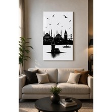 Mythog Istanbul Silüeti Baskılı Cam Tablo – Siyah Beyaz Uv Baskı Dekoratif Duvar Tablosu