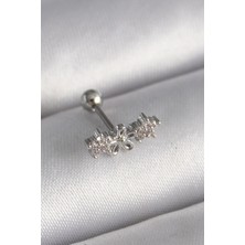 DMR Elegance 316L Çelik Gümüş Renk Zirkon Taşlı Çiçek Tragus Piercing
