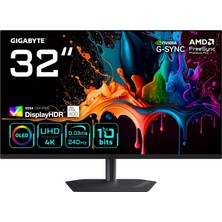 Kazan Hobi Gıgabyte MO32U2 31,5" Qd-Oled Gaming Monitor, 4K UHD (3840X2160), 240Hz, 0.03MS Gtg, HDMI 2.1 & Dp 1.4, Displayhdr True Black 400, Hdr 1000 Nits, Kvm & Usb-C, Dahili Hoparlör