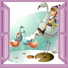 Kazan Hobi Çocuk Odası Bebek Odası Pencere Poster Duvar Kağıdı Kuşlar