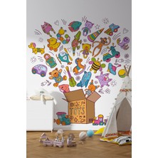 S Digital Oyuncak Kutusu Temalı Duvar Sticker - Bebek ve Çocuk Odası Için Renkli Dekor - 95X100 Cm- Kendinden Yapışkanlı Şeffaf Pvc Folyo