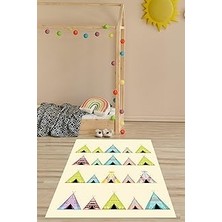 Kazan Hobi Pelangi Kızılderili Çadırı Desenli Renkli Dijital Baskı Yıkanabilir Kaymaz Taban Çocuk Odası Halısı, Krem-Pembe 60 x 120