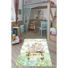 Kazan Hobi Pelangi Pastel Renkler Sevimli Hayvanlar Zürafa Yıkanabilir Kaymaz Taban Leke Tutmaz Çocuk Odası Halısık, Mint-Beyaz 160 x 300, 76420051603001