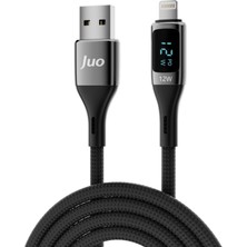 Kazan Hobi Juo 12W Dijital LED Ekranlı Usb-A To Lightning iPhone iPad Örgülü Hızlı Şarj ve Data Kablosu 1 Metre