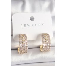DMR Elegance Pirinç Gold Renk Zirkon Taşlı Halka Messika Model Kadın Küpe