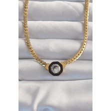 DMR Elegance 316L Çelik Gold Renk Ezme Zincir Zirkon Taşlı Mineli Serenay Kolyesi