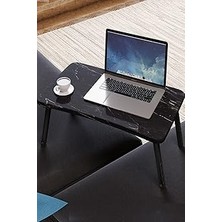 Kazan Hobi Intergo-Renkli Laptop Sehpası Katlanabilir Yatak Koltuk Üstü Kahvaltı Bilgisayar Sehpası (Siyah Mermer)