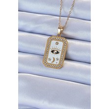 DMR Elegance 316L Çelik Zincir Altın Renk Mineli Zirkon Taşlı Göz Figür Tarot Kolye