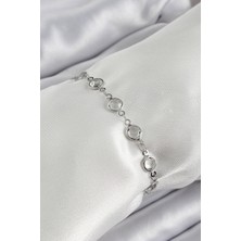 DMR Elegance Pirinç Gümüş Renk Zirkon Taşlı Bileklik