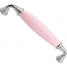 Kazan Hobi Afrod Pembe Porselen Krom Kulp 128 mm 12.8 cm Mobilya Çekmece Dolabı Dolap Kapak Kulplar Kulb Kulpu