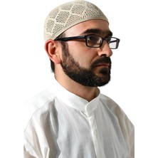 Kazan Hobi Makine Örgüsü Dantel Detaylı Namaz Takkesi Bej