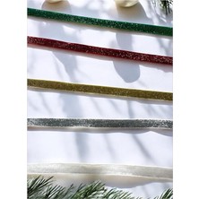 Kazan Hobi Yılbaşı Glitter Kurdele Seti, Yeşil, Kırmızı, Altın, Gümüş ve Beyaz, Dekoratif Parlak Şeritler, 5 Parça 2 Metre (5, Simli)