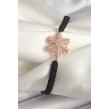 DMR Elegance Pirinç Rose Renk Zirkon Taşlı Kar Tanesi Figür Makrome Asansörlü Model Kadın Bileklik