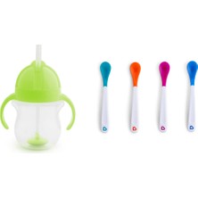 Munchkin Tıklama Kilitli Uçlu Pipetli Alıştırma Bardağı, 6AY+, 207ML, Yeşil ve Isı Göstergeli Yumuşak Uçlu Bebek Kaşıkları 2li Set