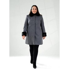 Roxxlen 223006 Kadın Büyük Beden Kolu Kürklü Kaban Gri