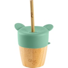 Kazan Hobi Citron Citron 2'si 1 Arada Kapaklı ve Pipetli Organik Bambu Alıştırma Bardağı - Green 1073629