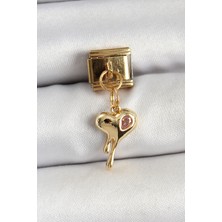 DMR Elegance 316L Çelik Sallantılı Zirkon Taşlı Eriyen Kalp Model Gold Renk Nomination Charm