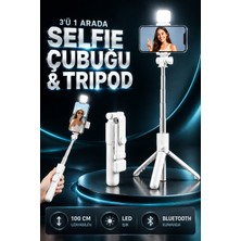 Concord 100 cm Bluetooth Kumandalı LED Işıklı Selfie Çubuğu 3\'ü 1 Arada Telefon Tripod Vlog Standı