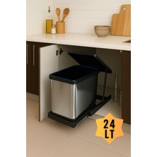 ALMITAL Cassone 24 Litre, Dolap içi Teleskopik Raylı Paslanmaz Krom Çöp Kovası, minimum kapak genişliği 40 cm