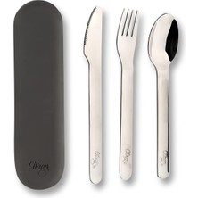 Kazan Hobi Citron Citron Silikon Kılıflı Paslanmaz Çelik 3'lü Çatal Bıçak Kaşık Takımı - Black 1073810