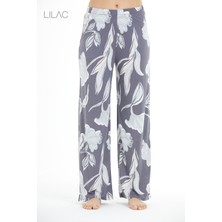 Lilac Konforlu Çiçek Desenli %100 Viscon Pantolon