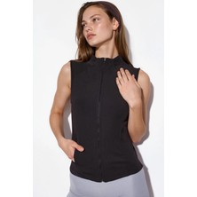 Hiccup Kadınlar Fitted Balıkçı Yaka Kolsuz Active Top Siyah