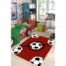 Kazan Hobi Pelangi Futbol Topu Desenli Bordo Yıkanabilir Kaymaz Taban Leke Tutmaz Çocuk Odası Halısı, Bordo-Siyah-Beyaz 80 x 150, 9038680032180150