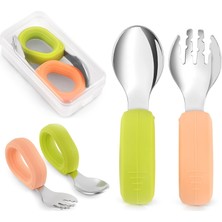 Kazan Hobi Guqqo Bebek Çatal Kaşık Seti, 304, Blw, Ergonomik Kavrama, Saklama Kutulu, Pudra Yeşil