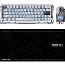 Kazan Hobi Gravastar V60 Pro Manyetik Kablolu Gaming Klavye, Xpro Kablosuz Optik Mouse ve Mousepad Oyuncu Seti (Chrome Silver)