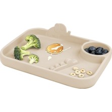 Kazan Hobi Meleni Baby Silikon 3 Bölmeli Bebek Beslenme Tabağı - Tabak - Beslenme Aksesuarı - Bej