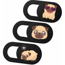 Kazan Hobi Mcstorey Kamera Kapatıcı 3'lü Set, Pug Köpek Desenli Ultra Ince 0.8 mm Sürgülü Webcam Cover, Güçlü 3m Yapışkanlı Laptop Tablet Telefon MacBook iPad Uyumlu Kamera Gizlilik Kapağı