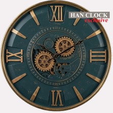 Han Clock Petra Metal Çarklı Duvar Saati 60CM (Bakır-Petrol yeşili)