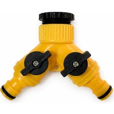Kazan Hobi Çift Çıkışlı Vanalı Musluk Adaptörü, 1/2 ve 3/4 Uyumlu, Sarı, DMX4279
