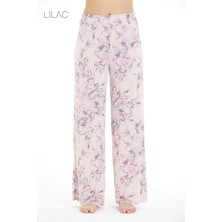 Lilac Konforlu Çiçek Desenli %100 Viscon Pantolon