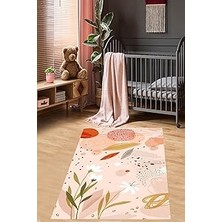 Renas Store Pelangi Geometrik Şekiller ve Çiçekler Yıkanabilir Kaymaz Taban Leke Tutmaz Çocuk Odası Halısık, Somon-Pembe-Yeşil 120 x 200