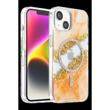 Herşey Trend Herşeytrend Onegif Apple Iphone 15 Lotus Simli Magsafe Kapak - Turuncu
