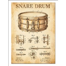 Artmeg Snare Drum Teknik Çizim Vintage Dekoratif Kanvas - Mdf Ahşap Tablo