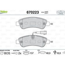 MGA Arka Fren Balatası Valeo 670223 Ducato / Boxer / Jumper 2006-2024 / 2024+ Oem 77364016