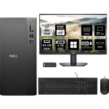 Dell Tower Essential QVT1260 Intel Core I3 14100 64GB Ram 4tb SSD 27" Fhd WIN11 Home BTO001_QVT1260P936 Masaüstü Bilgisayar + Per4 USB Bellek