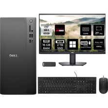 Dell Tower Essential QVT1260 Intel Core I3 14100 Rx 550 4gb 16GB Ram 2tb SSD 27" Fhd WIN11 Pro BTO001_QVT1260P1003 Masaüstü Bilgisayar + Per4 USB Bellek