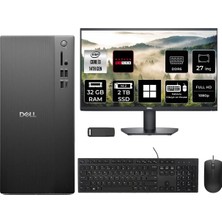 Dell Tower Essential QVT1260 Intel Core I3 14100 Rx 550 4gb 32GB Ram 2tb SSD 27" Fhd WIN11 Pro BTO001_QVT1260P1007 Masaüstü Bilgisayar + Per4 USB Bellek